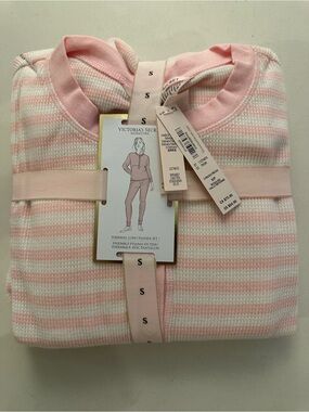 Victoria's Secret Pink and White Thermal Long Pajama Set